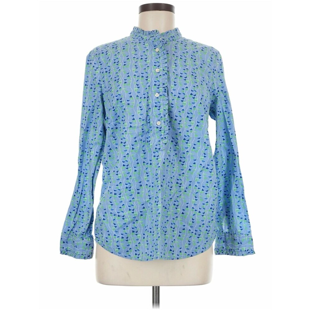 Talbots 100% cotton long sleeve high neckline button down blue size Large